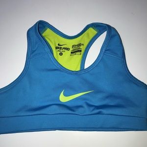 Nike pro DRI-FIT lime and blue girls sports bra
